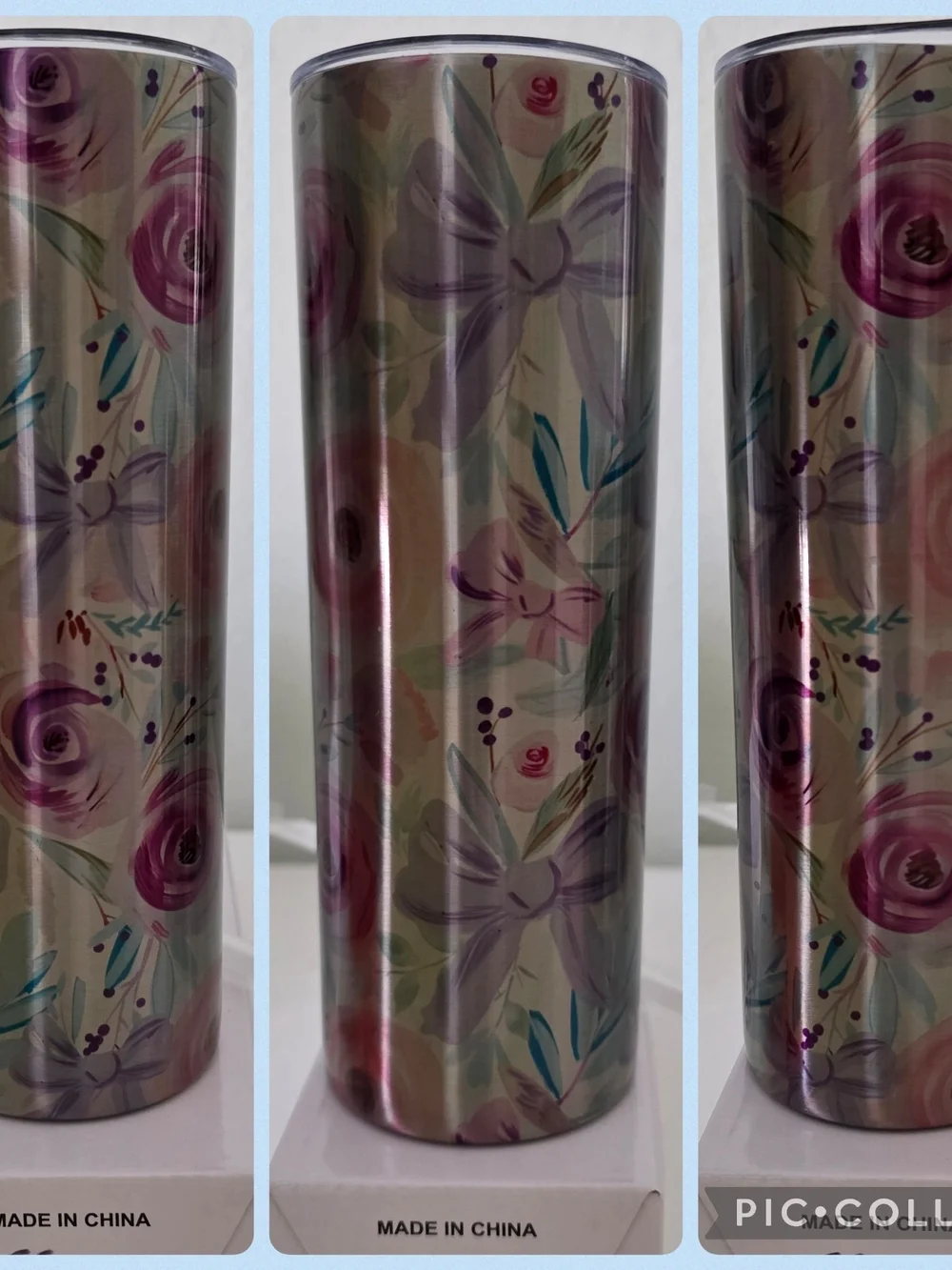 Stainless Steel Floral Tumbler - Purple & Pink Design